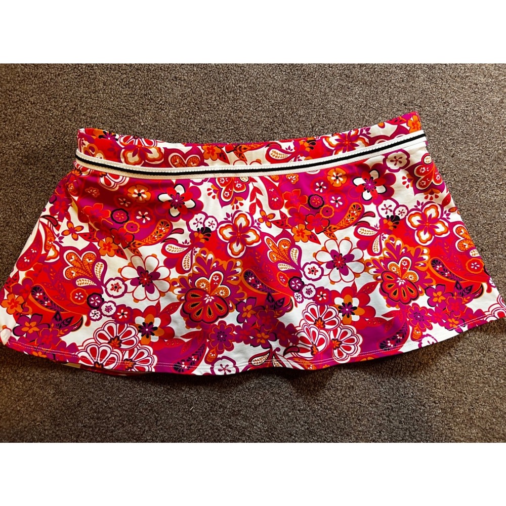 JAG Swim Skirt Women Large Pink Orange Floral Paisley Built-in Brief Good